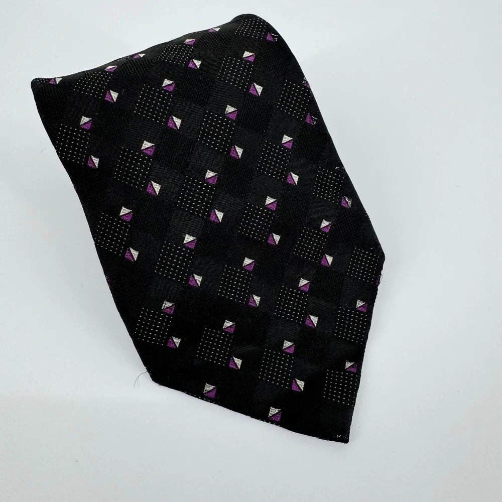 Vintage Polo Ralph Lauren Tie Silk Black Purple Geometric Made in USA Mens‎